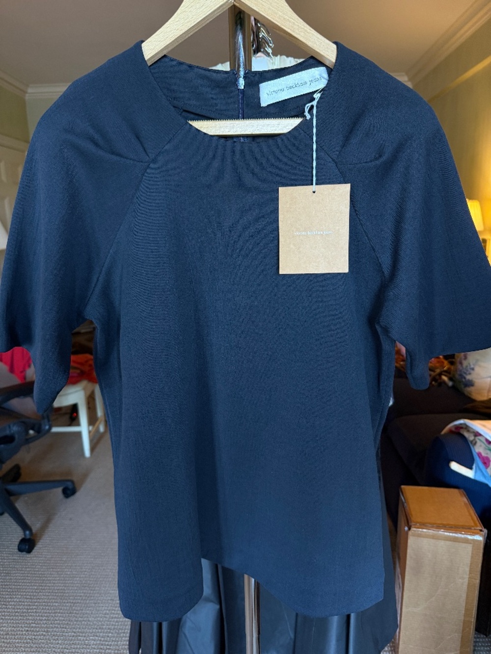 Victoria Beckham Jeans Navy Structured Short Sleeve Top – Size US 10 (NWT)